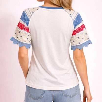 America Eagle Lace Sleeve Tee