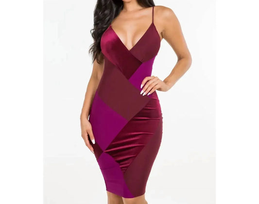 Let's go Uptown - Zendaya Color Block Velvet Contrast Elegant Midi Dress - Rack Hunt