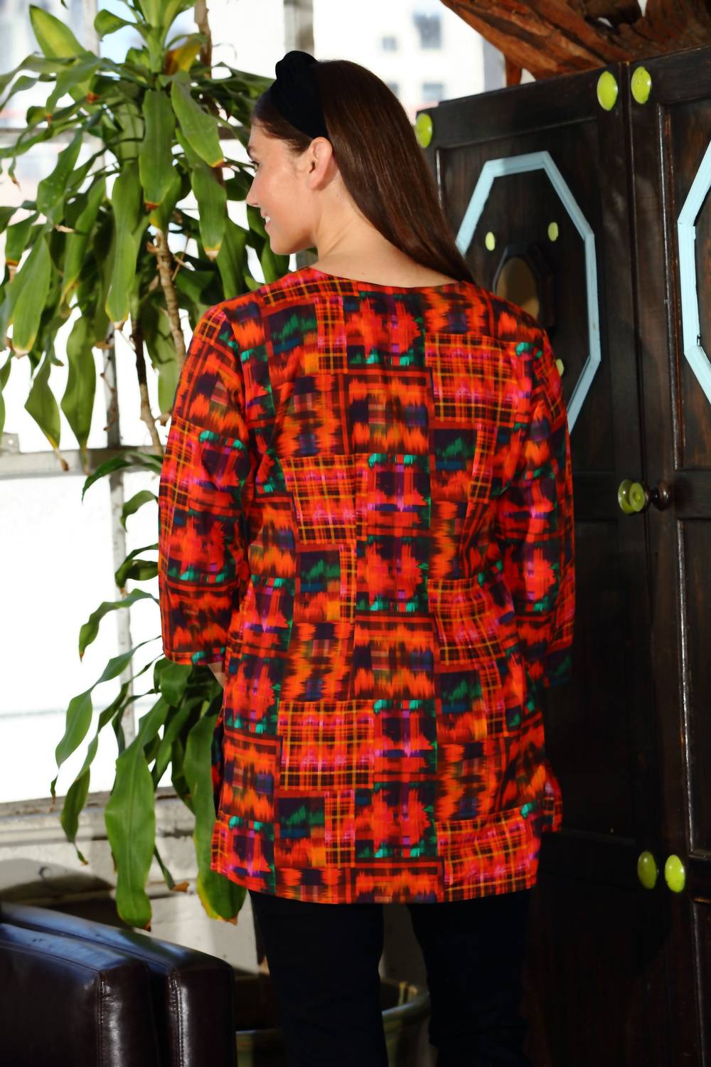 Plaid V-neck Tunic