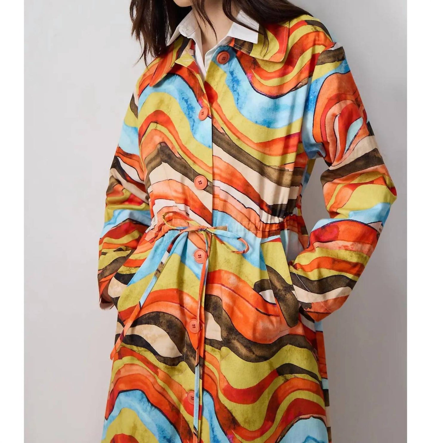 Gathered Waist Trench Coat