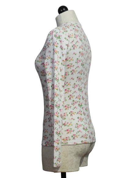 Women's Floral Pointelle Long Sleeve Crew Top