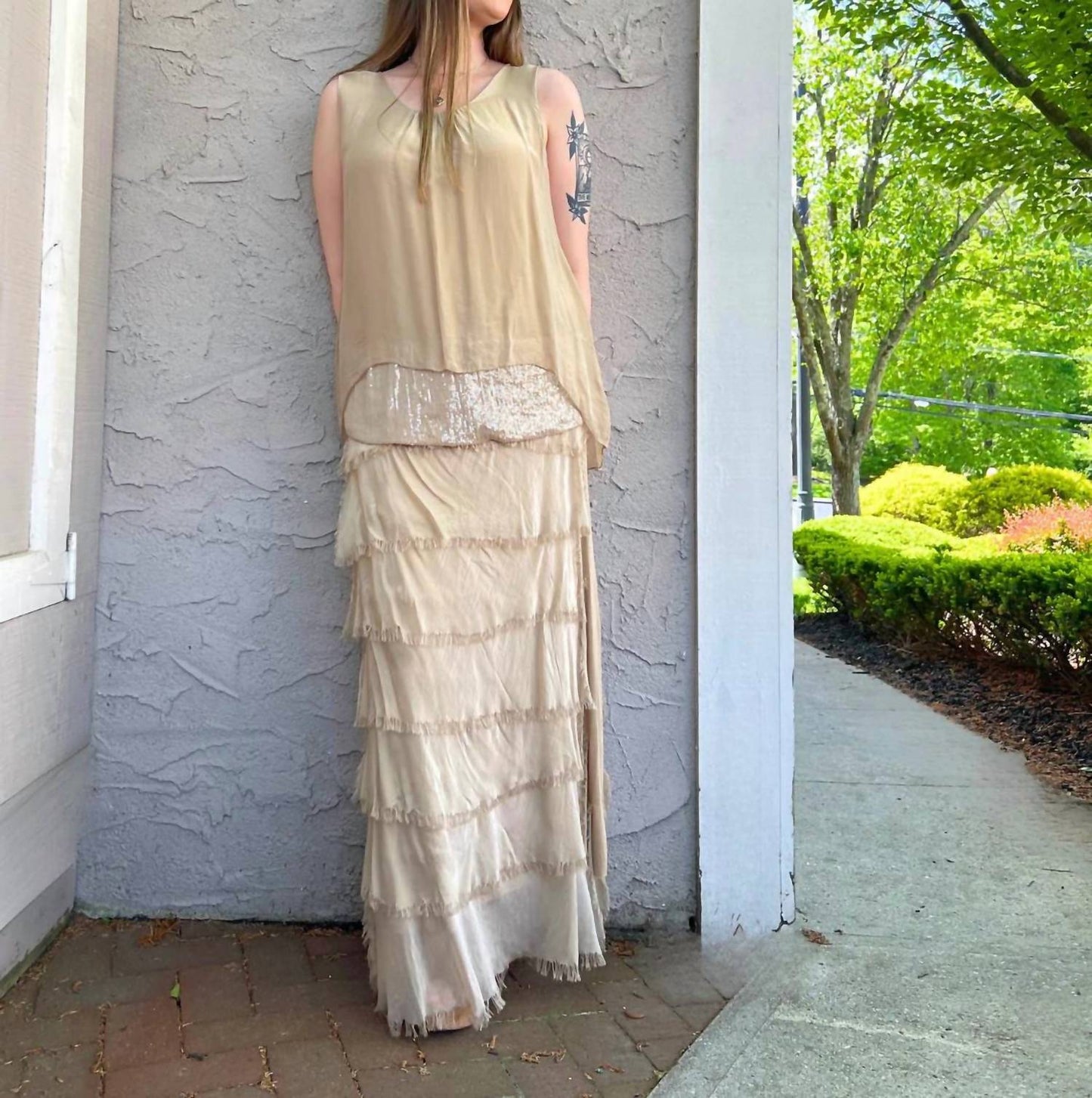 Pull On Raw Edge Silk Skirt