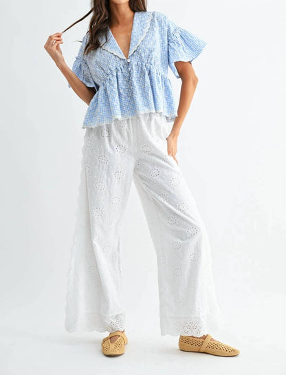 Sky Button Front Short Sleeve Top