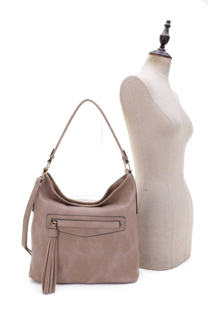 Front Pocket Tassel Zipper With Wristlet Hobo Bag Set