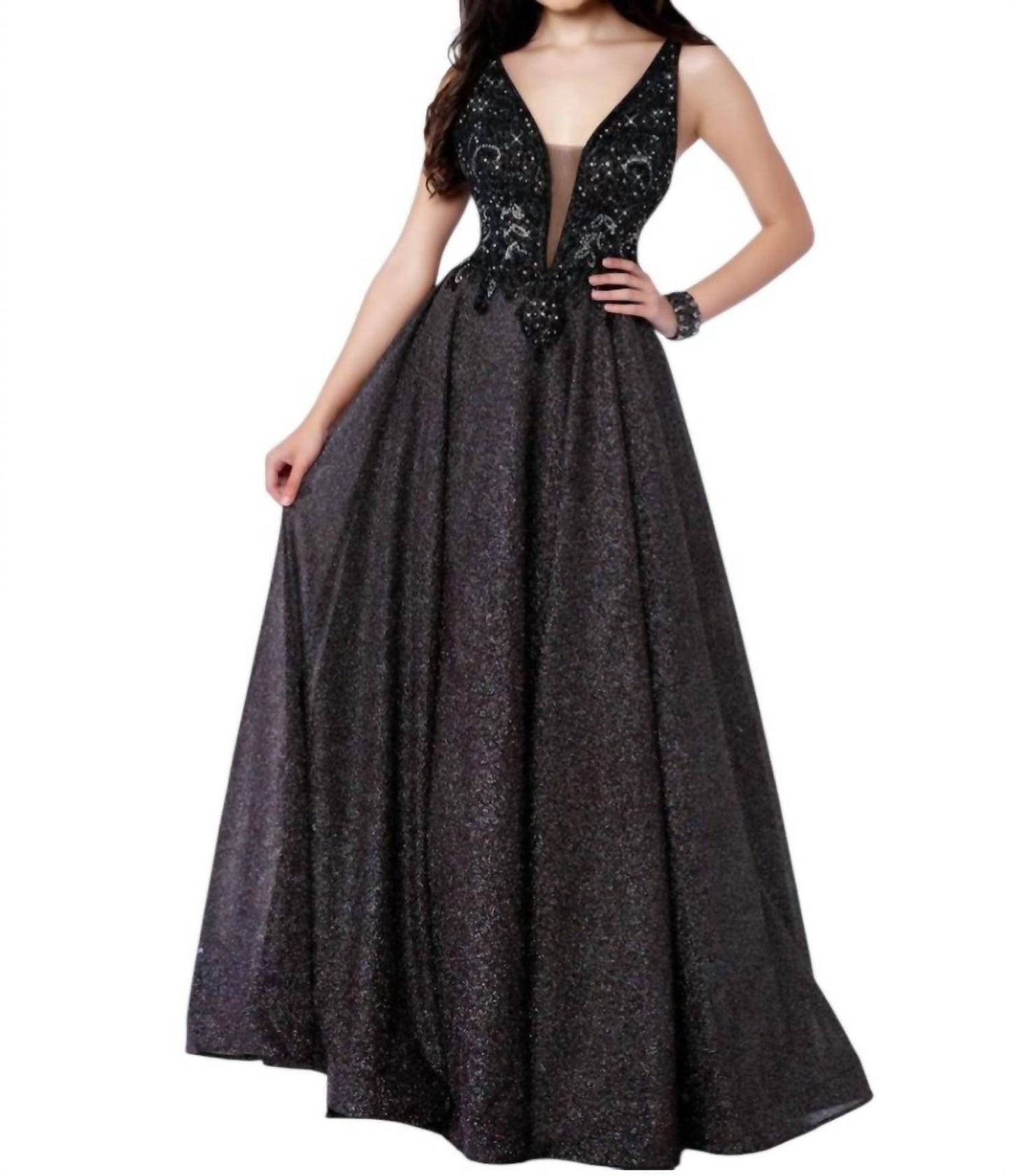 Glittered Jersey Satin Dress