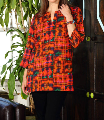 Plaid V-neck Tunic