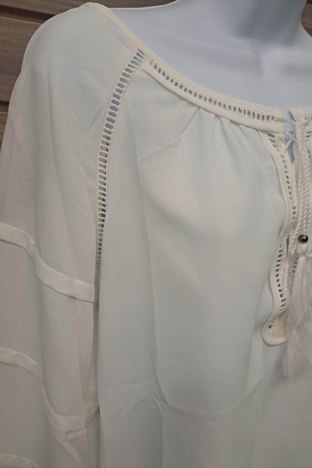 Mocha - Women's Bell Sleeve Tie Neck Blouse - Rack Hunt -