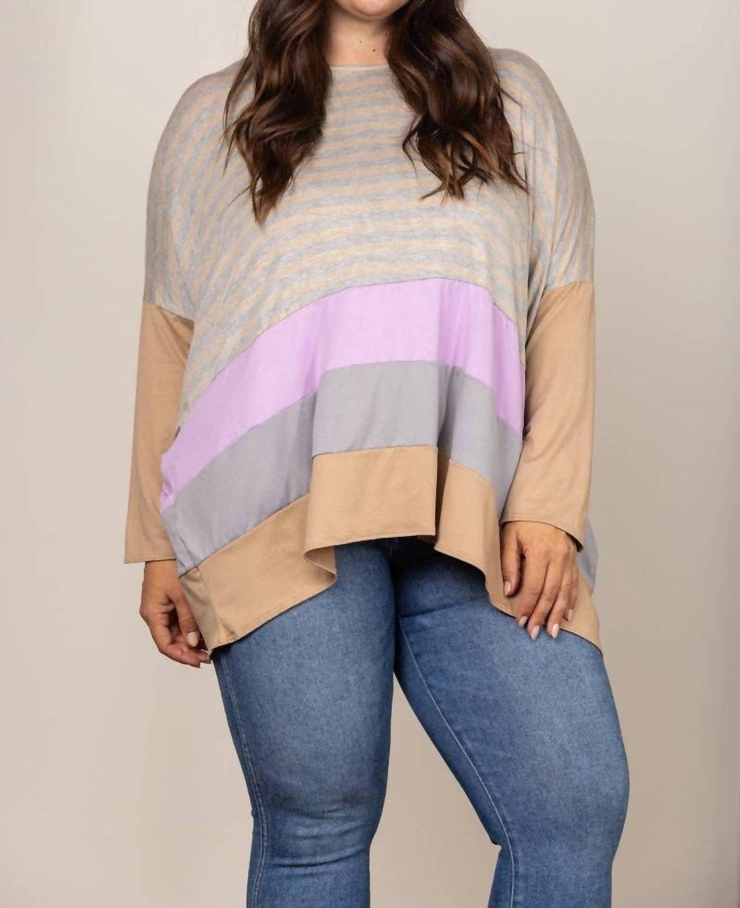 Stripe Color Block Contrast Oversize Plus Size Top
