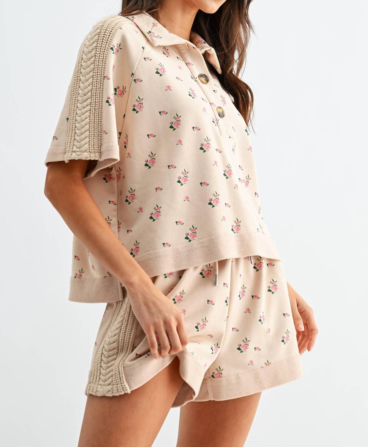 Floral Short Sleeve Top and Shorts Set