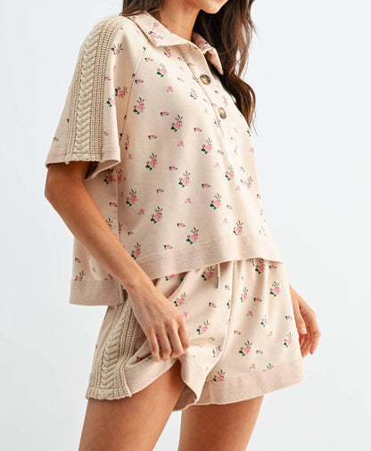 Floral Short Sleeve Top and Shorts Set