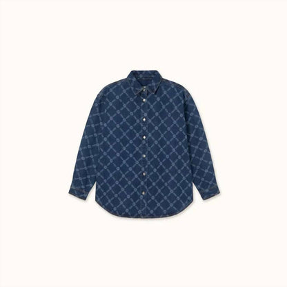 Women's Flowers Grid Denim Shirt