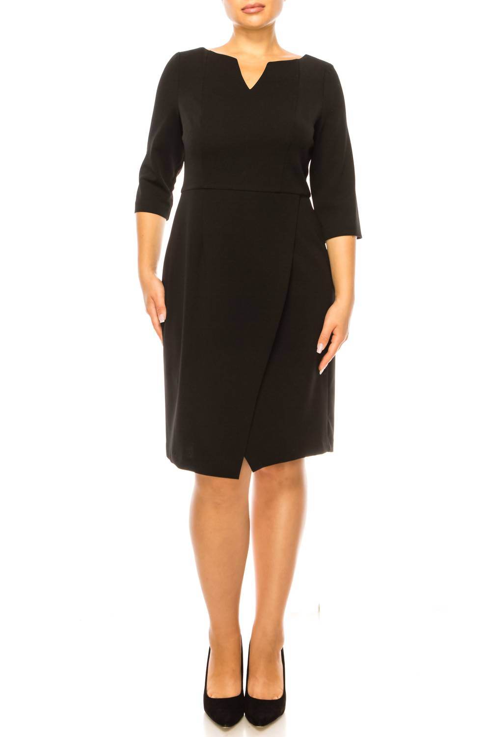 Connected Apparel - V-cut Neck 3/4 Sleeve Dress - Rack Hunt -
