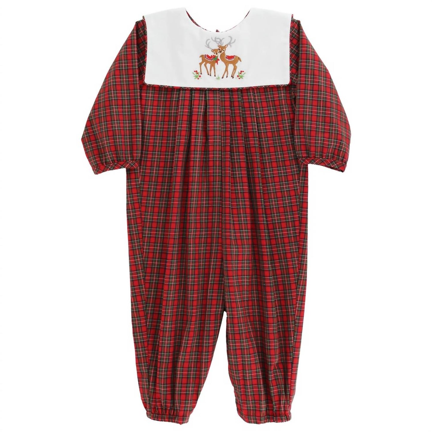 Reindeer On Plaid-dressy Long Bubble Romper
