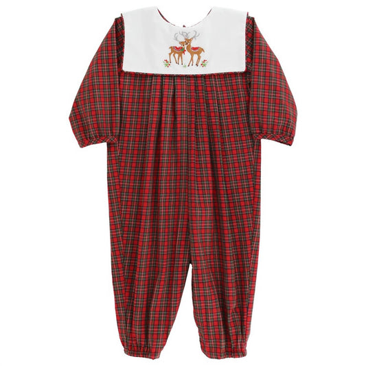 Reindeer On Plaid-dressy Long Bubble Romper