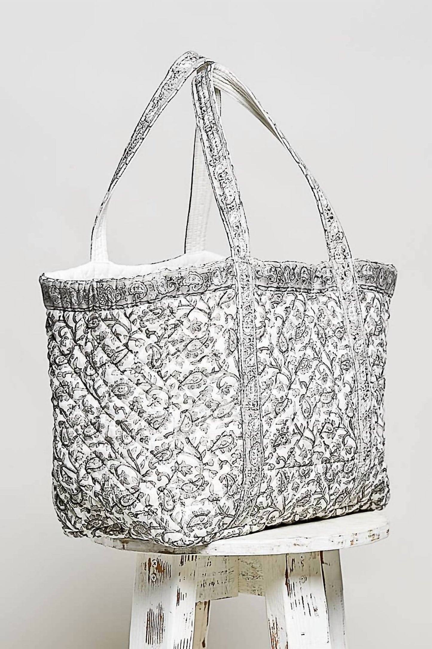 Women's Hand Block-printed Quilted Floral Tote Bag