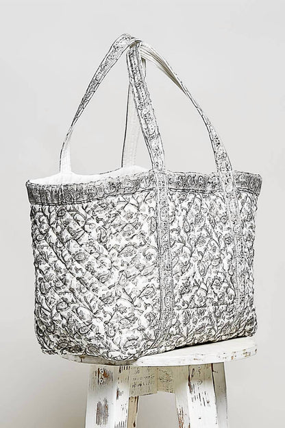 Women's Hand Block-printed Quilted Floral Tote Bag