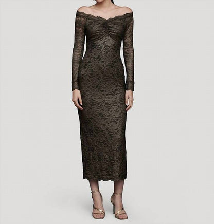 Metallic Lace Off-Shoulder Sheath Dress