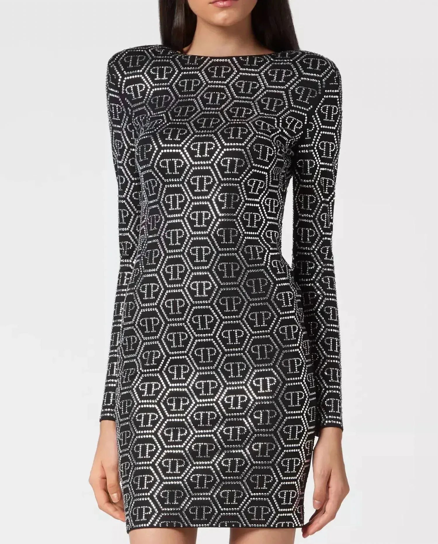 PHILIPP PLEIN - Long Sleeve Monogram Mini Dress - Rack Hunt