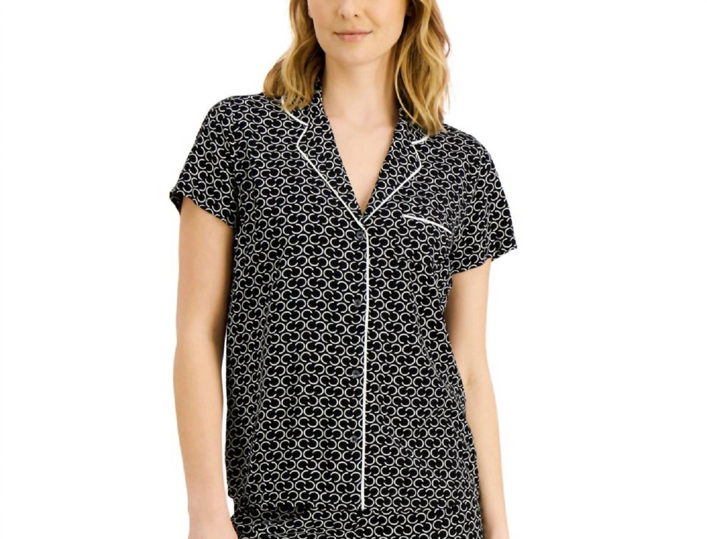 Printed Notch Collar Pajama Top