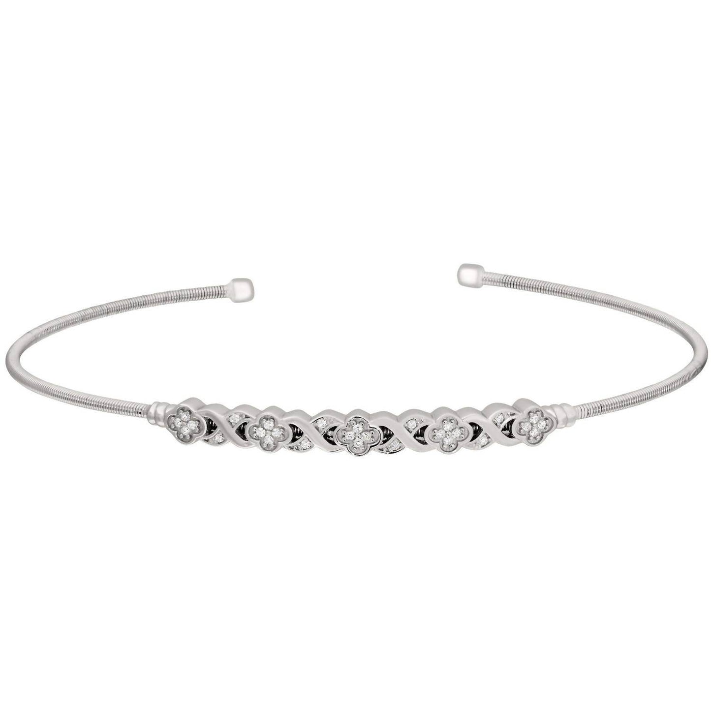 Bella Cavo - Rhodium Cuff Bracelet With Diamond Xo Flower Design - Rack Hunt -