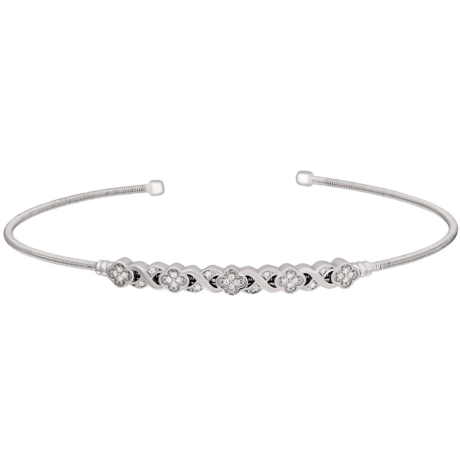 Bella Cavo - Rhodium Cuff Bracelet With Diamond Xo Flower Design - Rack Hunt -