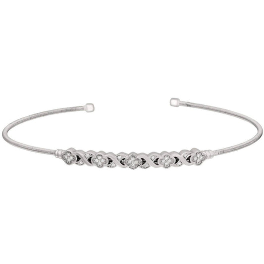 Bella Cavo - Rhodium Cuff Bracelet With Diamond Xo Flower Design - Rack Hunt -