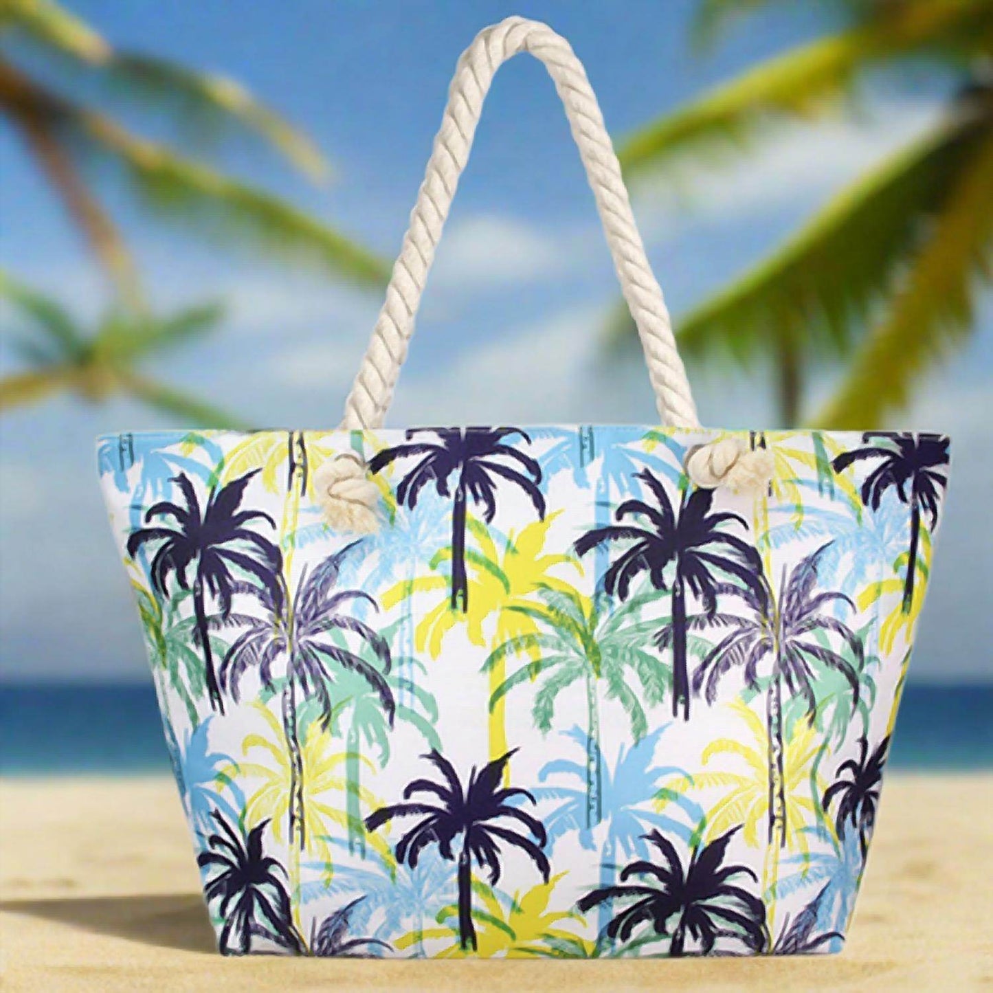 Hana - Women's Tropical Palm Tree Print Beach Bag Tote - Rack Hunt -