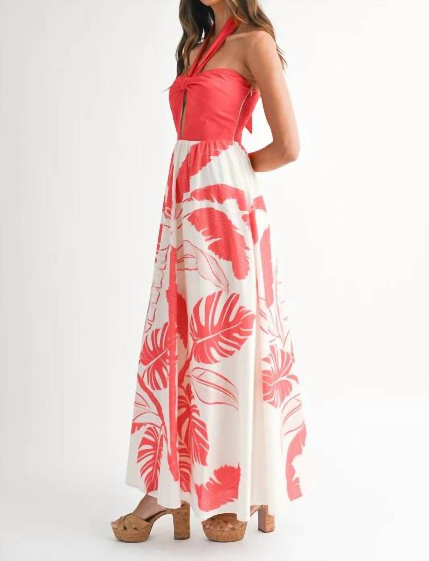 Placement Printed Halter Maxi Dress