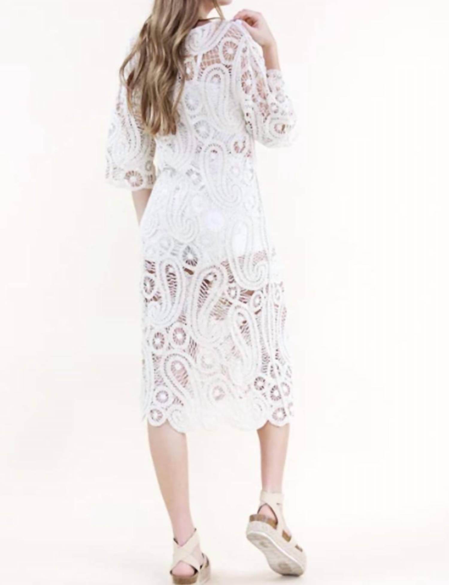 Original USA - Cotton Boho Paisley Boat Neck Crochet Midi Dress - Rack Hunt -