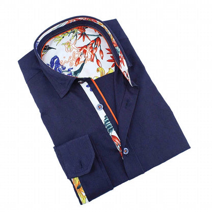 Jacquard Button Down Shirt With Floral Trim