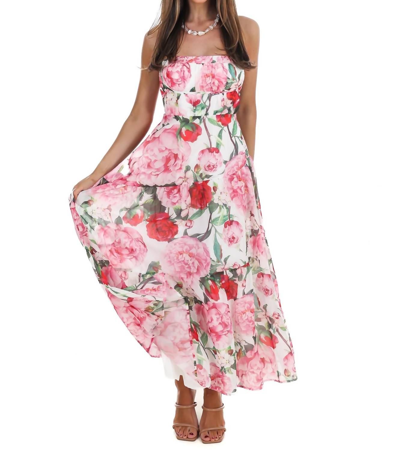 Women's Afternoon Garden Stroll Strapless Maxi Dress