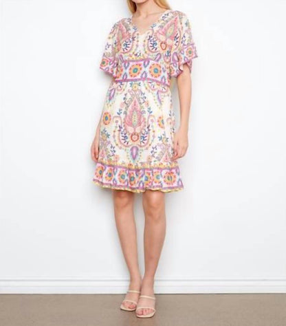 Flutter Elbow Sleeve V-neck Dress