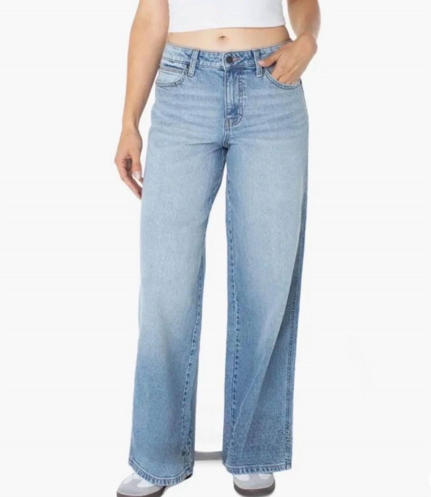 Women's Mid Rise Wide Leg Pebble Denim Jeans