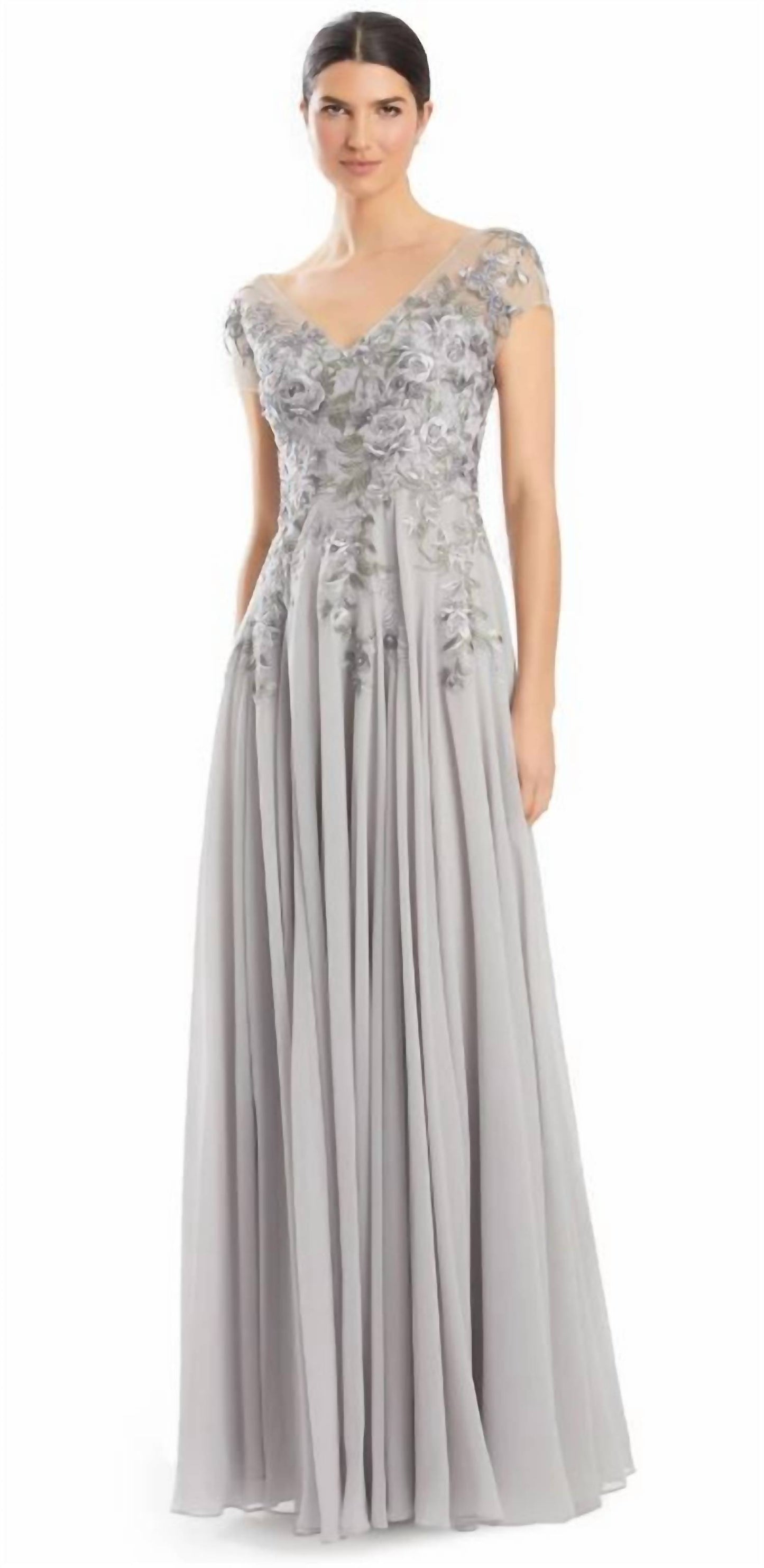Floral Embroidered Chiffon Dress
