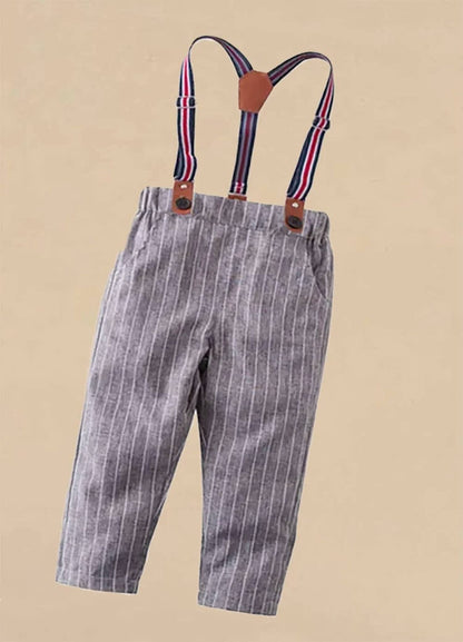 Boy's Cotton Chino Long Pants With Suspenders