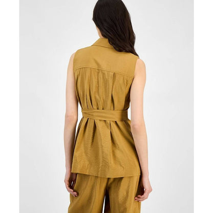 Sleeveless Tie-waist Patch-pocket Jacket