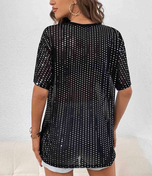 Mesh Casual Short Sleeve Sequin Top