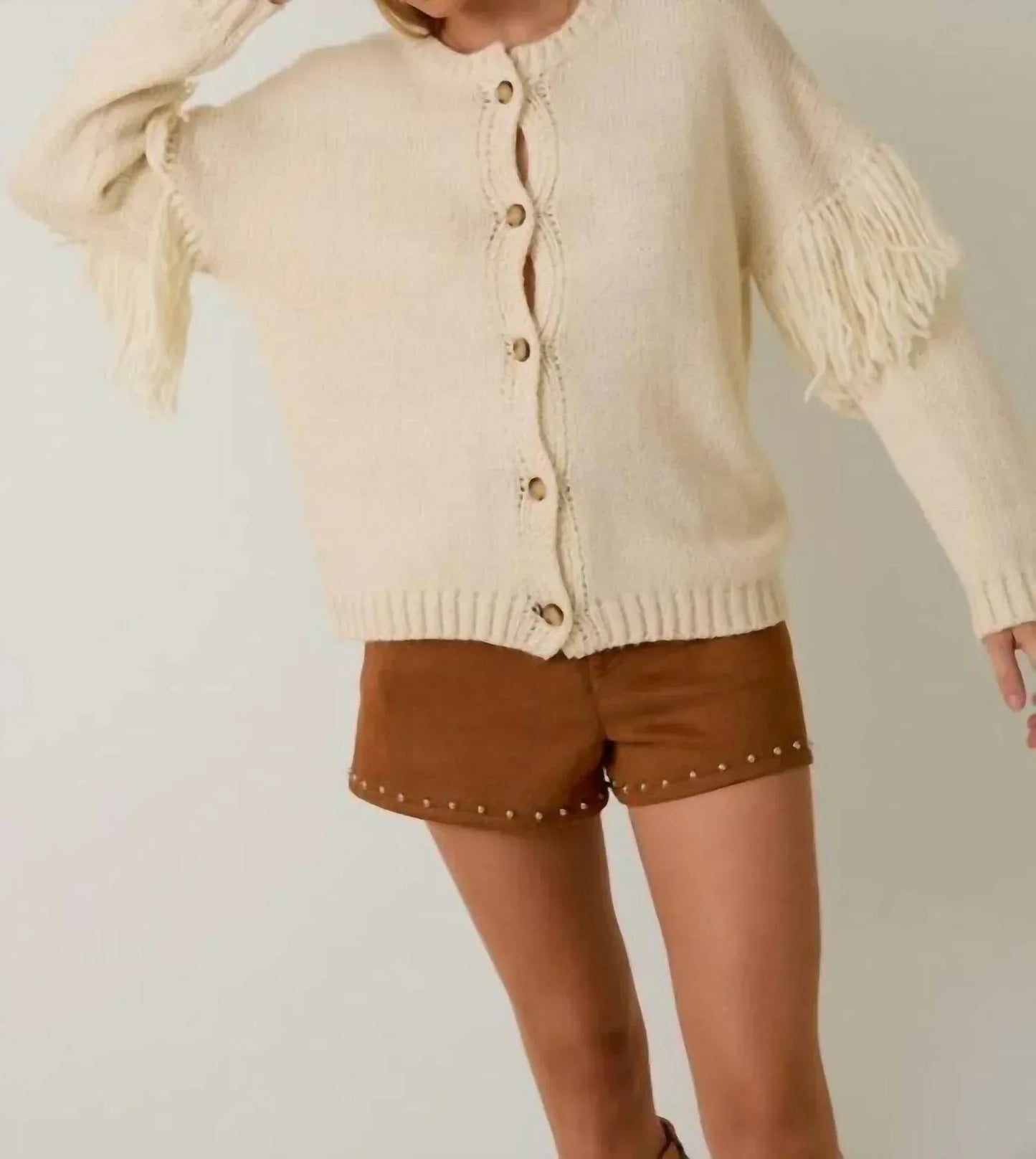 Sunday Edition - Round Neck Long Sleeve Fringe Cardigan - Rack Hunt
