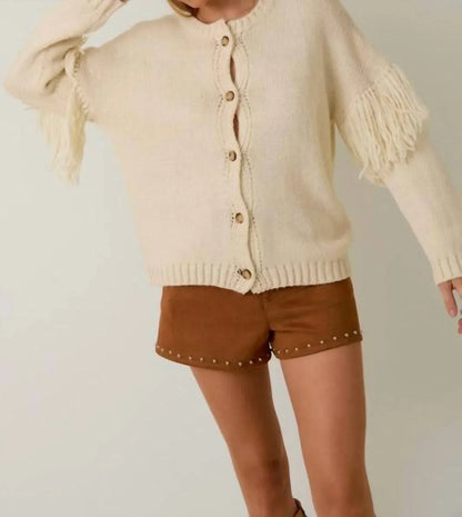 Sunday Edition - Round Neck Long Sleeve Fringe Cardigan - Rack Hunt