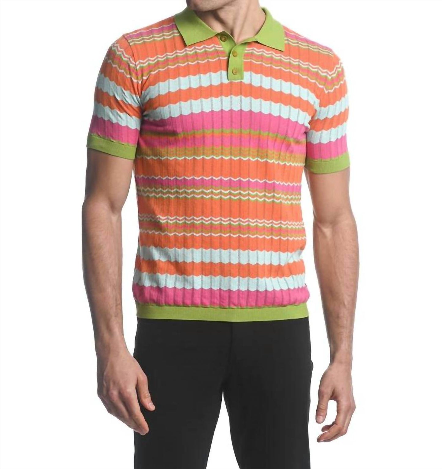 Postmarc - Chevron Stripe 3-button Knit Polo Shirt - Rack Hunt