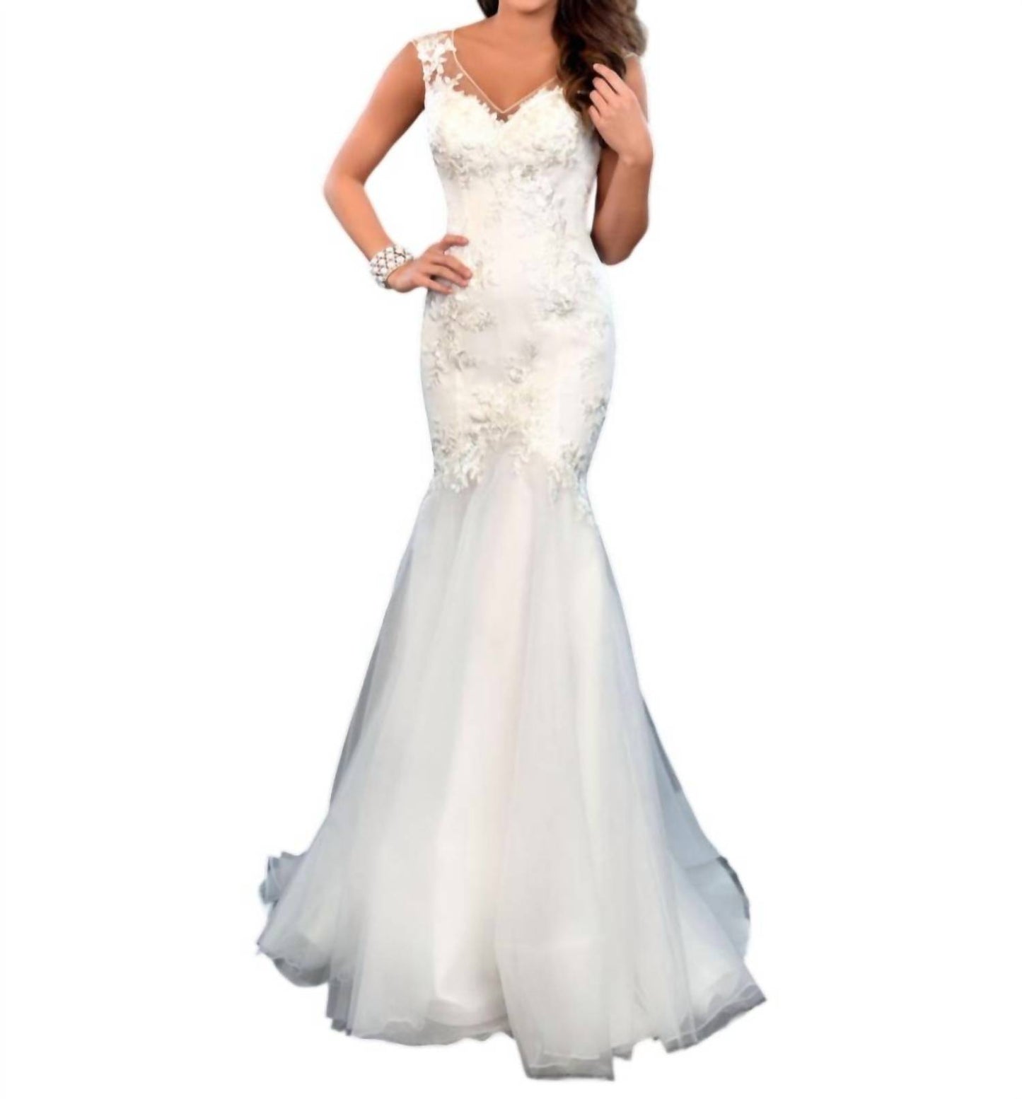 V Neck Bridal Fitted Maxi Dress