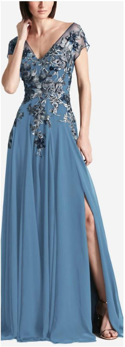 Floral Embroidered Chiffon Dress