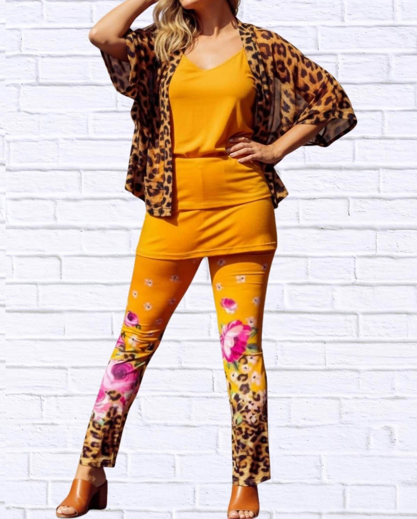 Calypso - Daniela Sienna Print Stretch Knit Leggings - Rack Hunt -