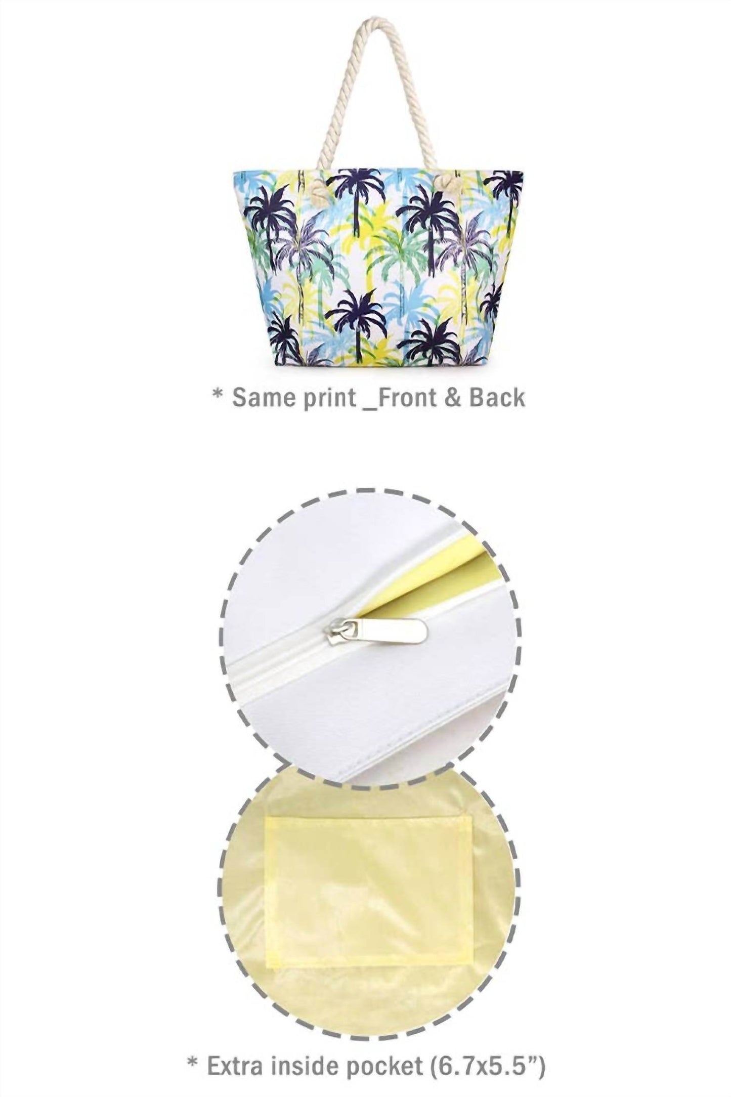 Hana - Women's Tropical Palm Tree Print Beach Bag Tote - Rack Hunt -