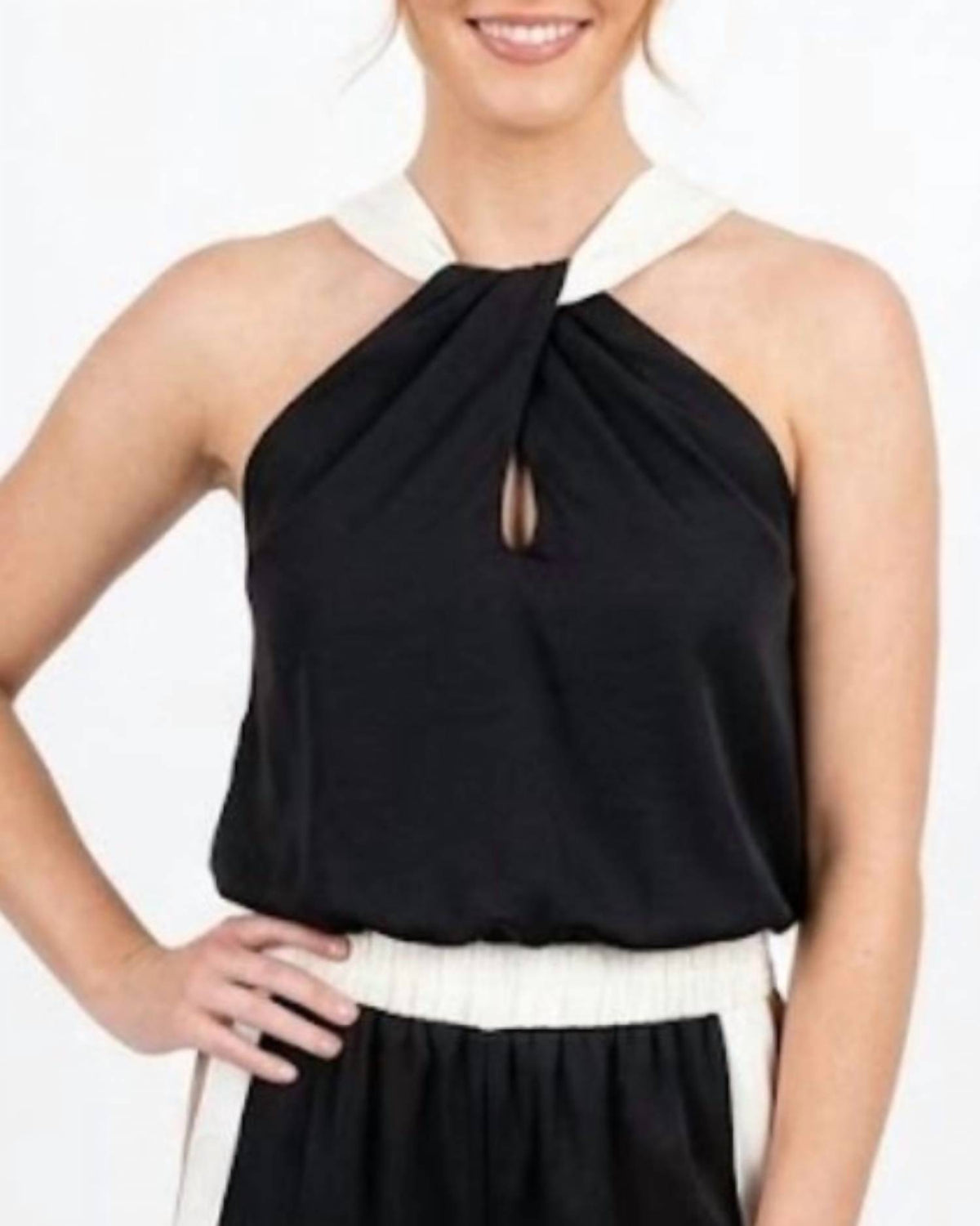 Satin Contrast Bubble Hemmed Halter Top