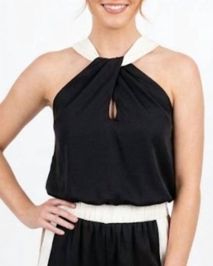 Satin Contrast Bubble Hemmed Halter Top