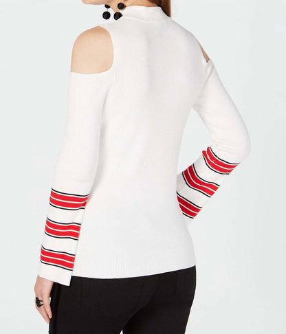 Zip Front Cold Shoulder Sweater