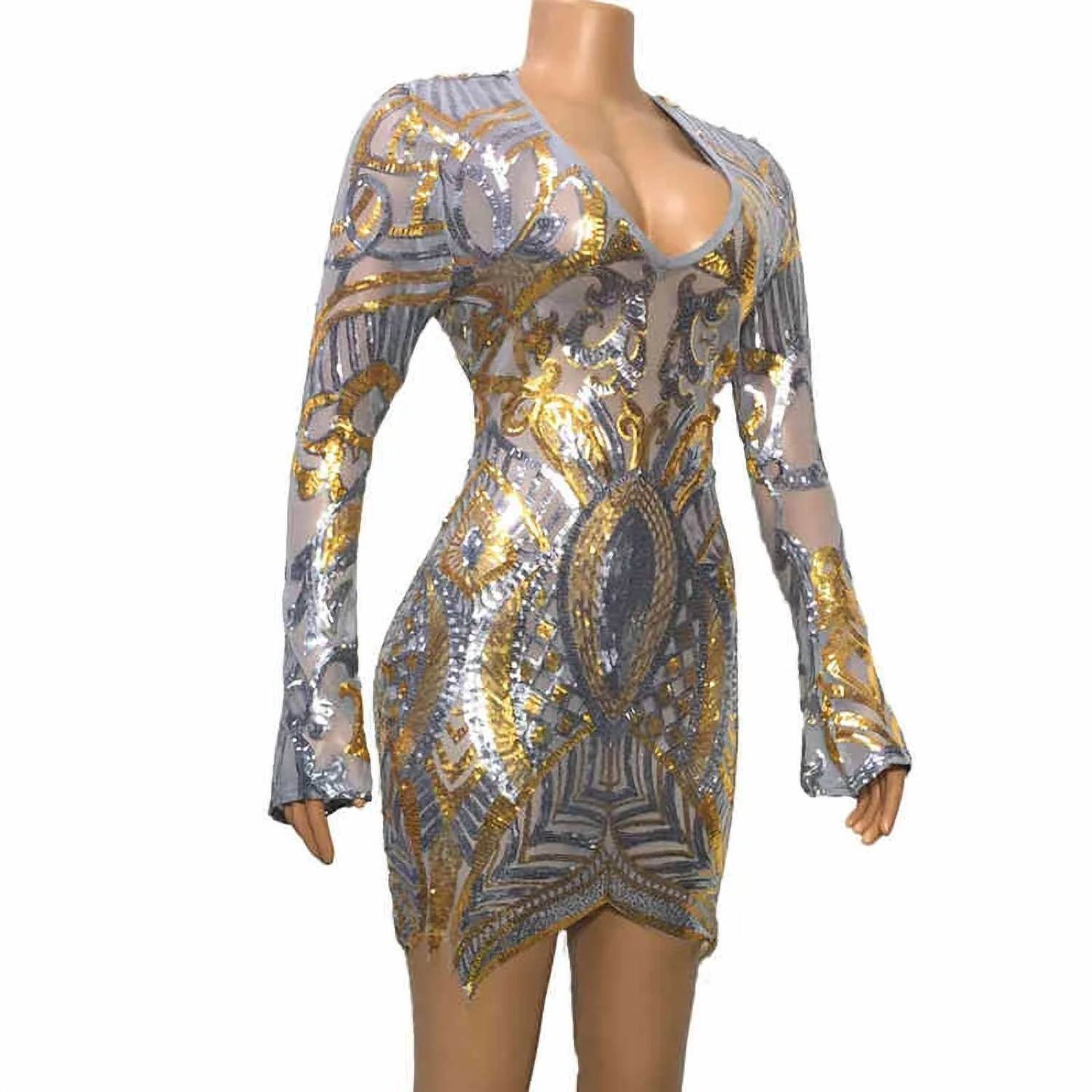 GAJE - Sleek Sequin Long Sleeve Bodycon Mini Dress - Rack Hunt