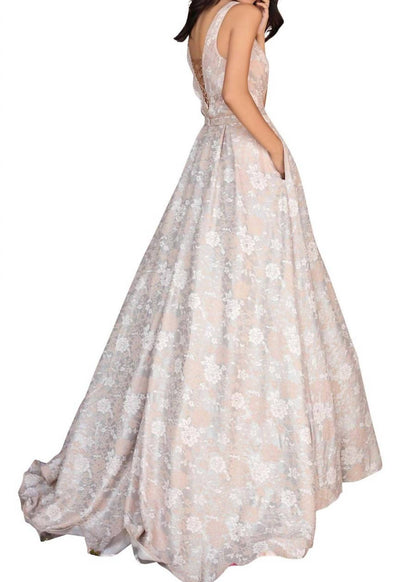 V-neckline Lace Maxi Party Dress