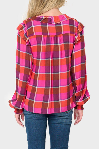 Gibsonlook - Plaid Ruffle Detail Long Sleeve Shirt - Rack Hunt
